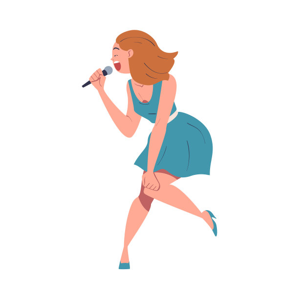 年轻女子拿着麦克风在舞台上表演图片下载