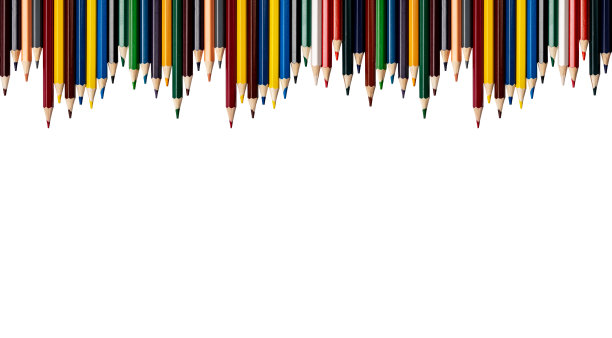 彩色铅笔边界孤立在白色背景。美术室，校旗图片下载