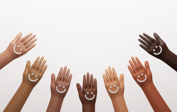 多民族人民手上的笑脸幸福的微笑分享幸福图片下载