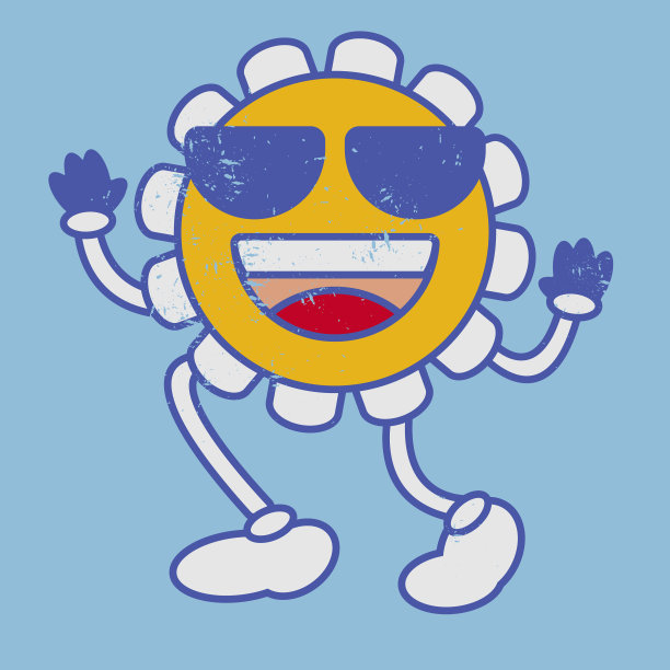 带着太阳镜微笑，复古的花朵表情。很酷的复古表情。图片下载