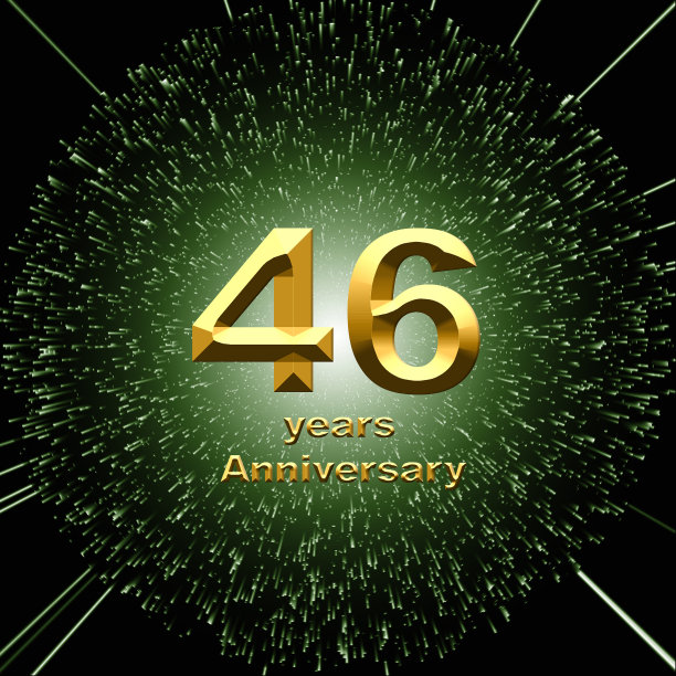 3d插图，46周年纪念。节日背景上的金色数字。周年庆典、晚会海报或卡片图片下载