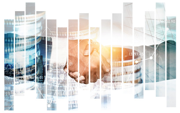 金融繁荣和货币科技资产背景的商业握手图片下载