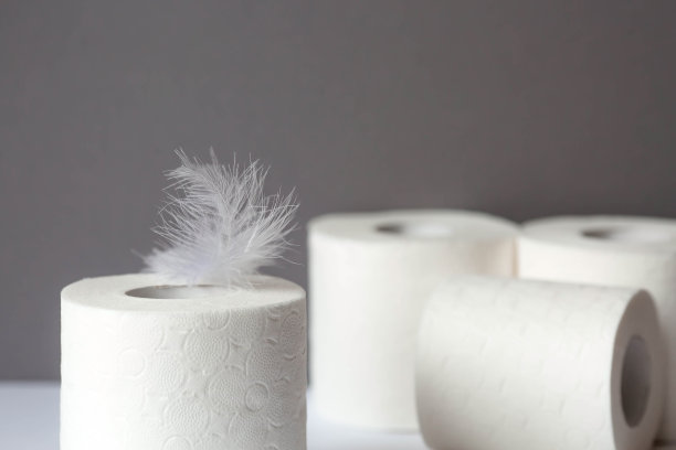 卫生纸卷有蓬松的羽毛，卫生的3层卫生纸。皮肤柔软柔嫩。图片下载