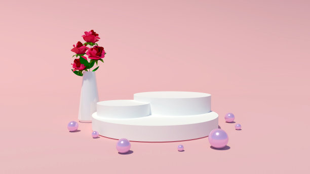 白色讲台3d渲染粉红色粉彩的情人节背景或爱的内容背景。图片下载