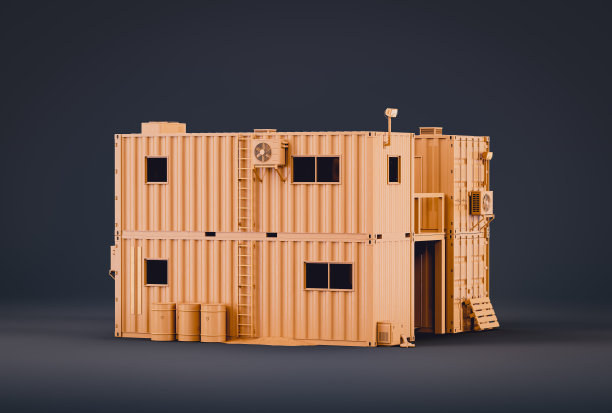 单色单色黄色集装箱遮蔽物，军用遮蔽物，三维插图图片下载