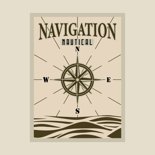 罗盘海洋航海海报矢量插图模板图形设计。海军或海军旗帜的军事或运输概念与复古的复古风格图片下载