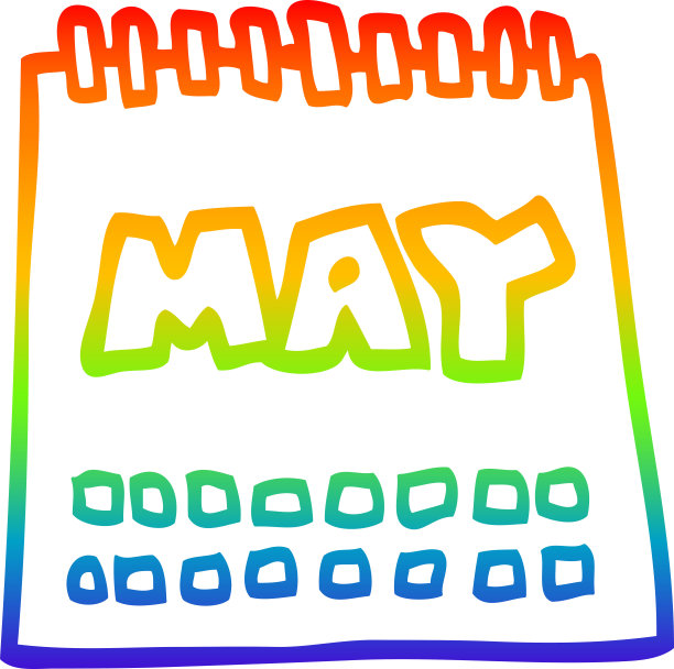 彩虹渐变线绘制的卡通日历显示五月图片下载