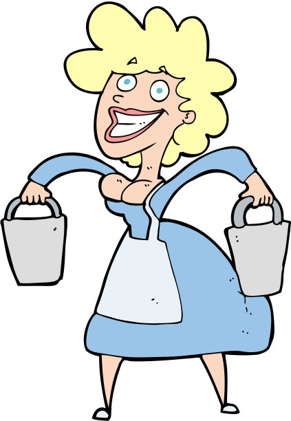 卡通挤奶女工提着水桶图片下载