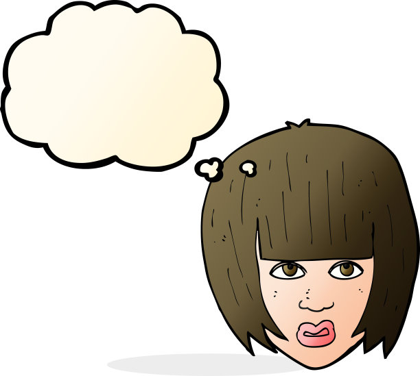 卡通惹恼了大头发的女孩与思想泡泡图片下载