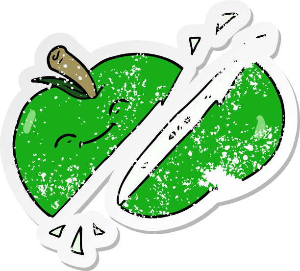 心疼的卡通切片苹果贴纸图片下载