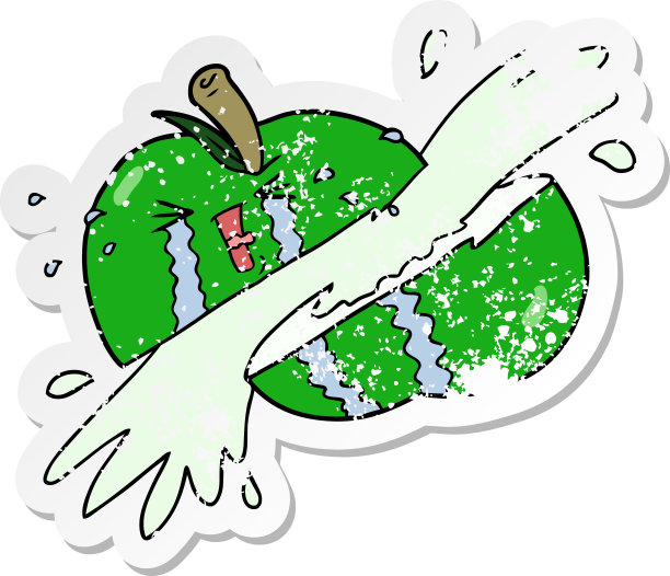 心疼的卡通切片苹果贴纸图片下载