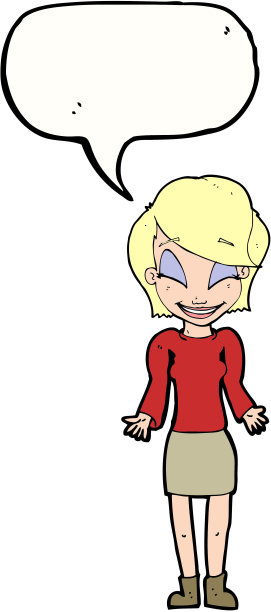卡通快乐女子耸肩与言语泡泡图片下载