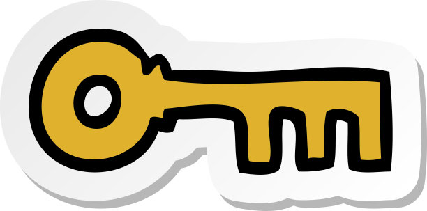 手绘贴纸卡通涂鸦的黄铜钥匙图片下载