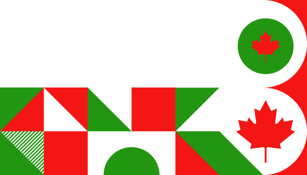 抽象的现代几何背景与简单的几何形状，圆，圆。加拿大国旗的颜色图片下载