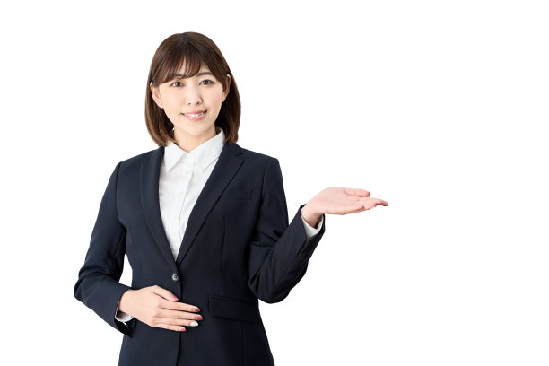 亚洲女商人在白色背景上做介绍图片下载