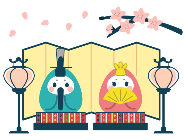 女儿节的玩偶在一个金色的折叠屏风前。图片下载