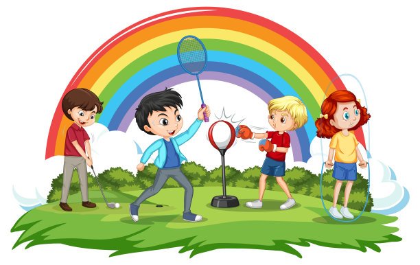 快乐的孩子们在做不同的运动图片下载