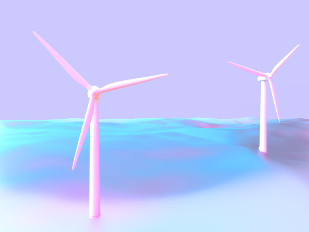 在一个奇妙的景观风力发电的3D插图图片下载