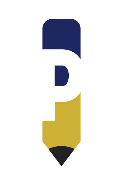 字母P用铅笔标志图标设计模板元素。矢量图形说明。文字P负空间标志上的钢笔符号矢量插图。图片下载