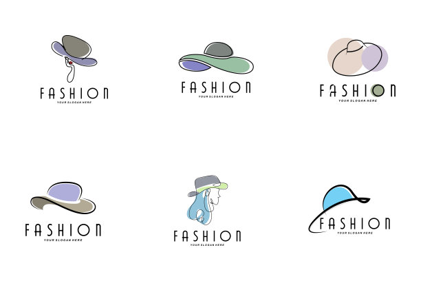 女装帽子Logo设计插画时尚美容配饰，产品品牌关怀图片下载