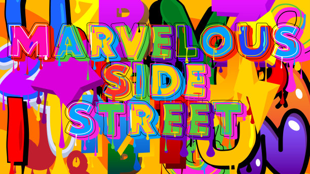 奇妙的小街。涂鸦标签。摘要现代街头艺术装饰以城市画风表现。图片下载