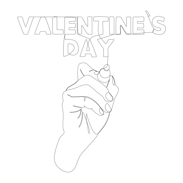 用毛毡尖笔写的连续一行情人节字。细线插图矢量概念。轮廓图创意。图片下载