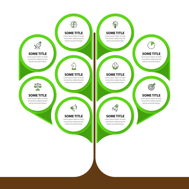 信息图表模板。抽象的绿色树与10步图片下载