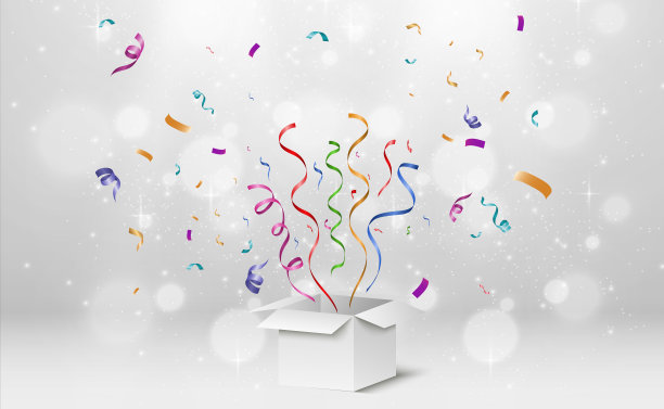 盒子里有飞舞的五彩纸屑。假日插画。图片下载
