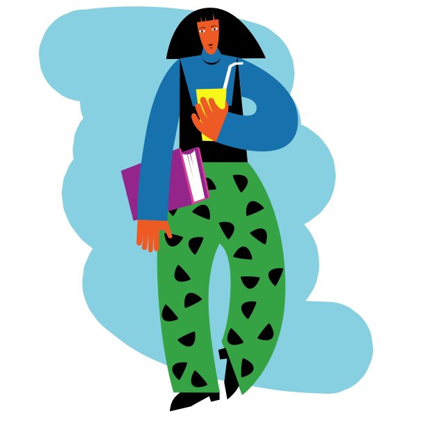 一个全身的女人，手里拿着一本书和咖啡图片下载