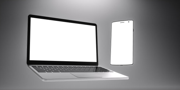 空白屏幕的笔记本电脑和智能手机。3 d仁德图片下载