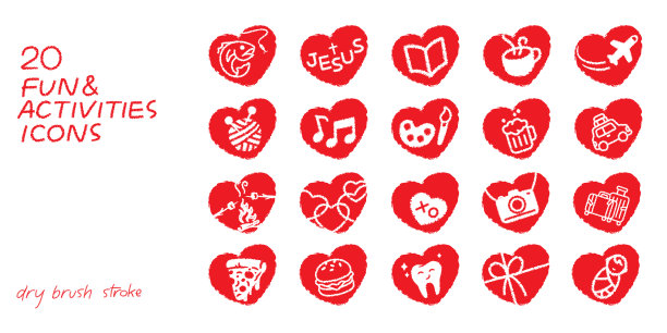 乐趣和活动图标干笔画风格。图片下载