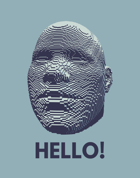 你好!抽象数字人头。体素的艺术。矢量插图。
可以用作海报，明信片或横幅。图片下载