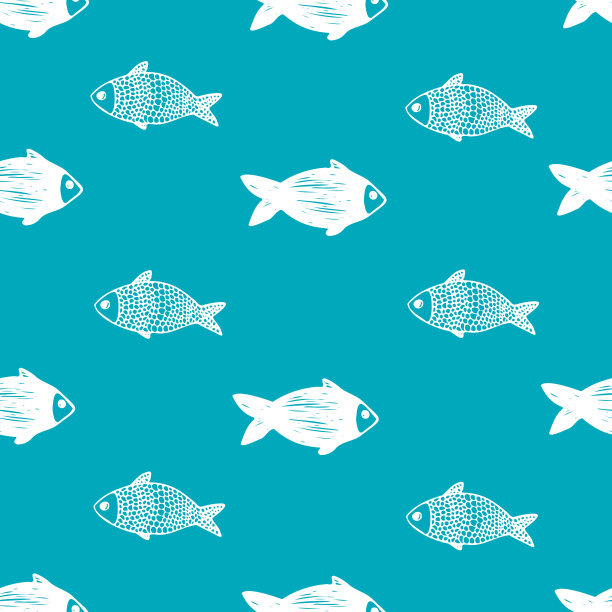无缝图案与涂鸦鱼的航海元素。水下世界的矢量插图集图片下载