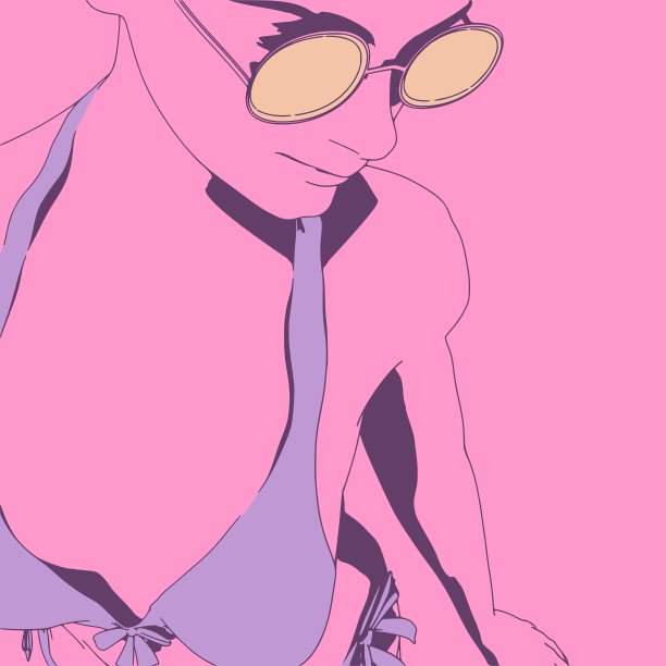 插图的一个美丽的时装模特摆造型的时尚泳装。年轻迷人的女人在比基尼。俯视图图片下载