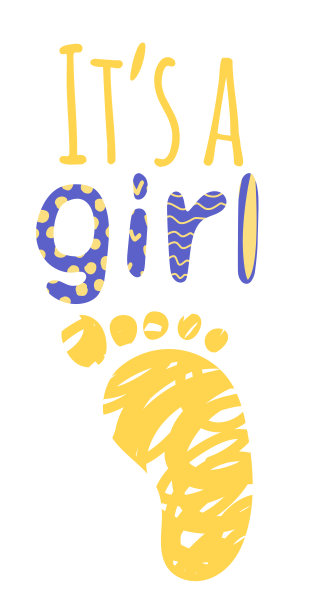 新生儿。它是一个女孩。足迹,脚跟。海报。涂鸦,矢量图片下载