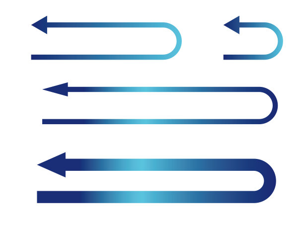 蓝色渐变u型转弯箭头套装。图片下载
