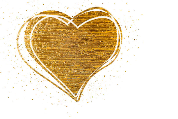 金色的心，白色的背景图片下载