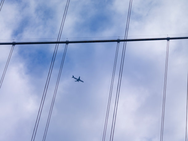 飞机从吊桥绳索间通过图片下载