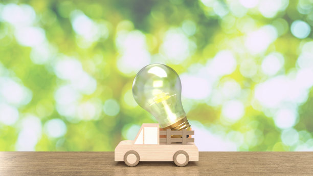 木材卡车和灯泡上的木表生态概念3d渲染图片下载