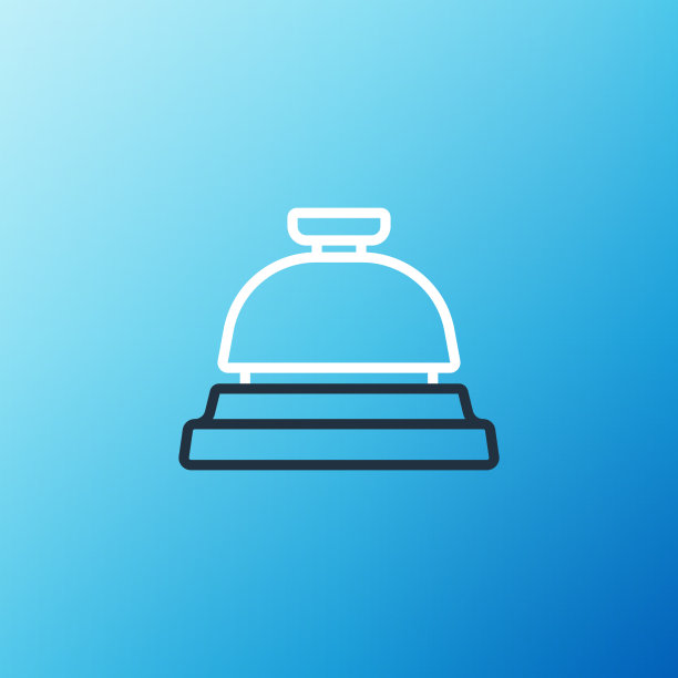 线酒店服务钟图标隔离在蓝色上图片下载