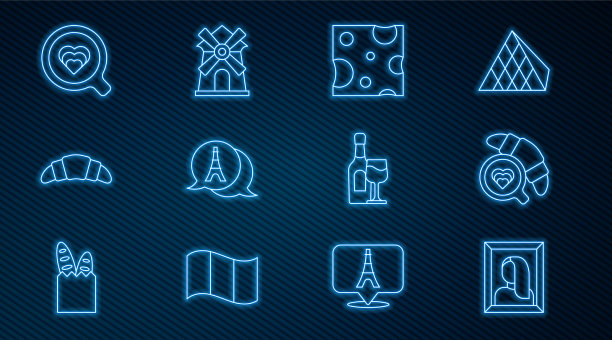 在博物馆咖啡杯中设置线条肖像图片下载