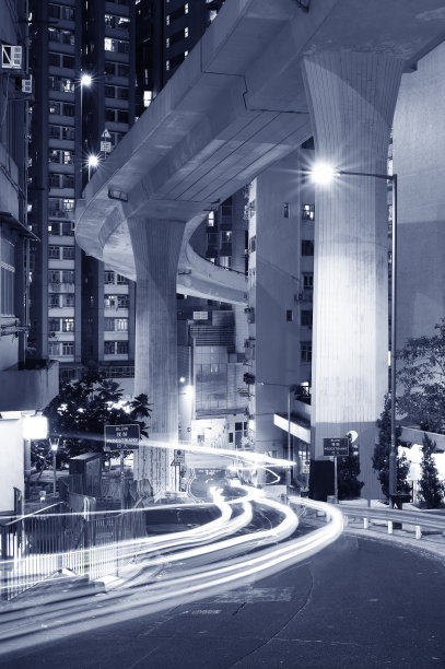 香港城市住宅区交通夜景图片下载