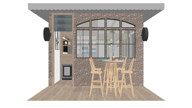 3D概念咖啡店，自助餐厅，渲染仰角/透视/平面视图，矢量，彩色插图图片下载