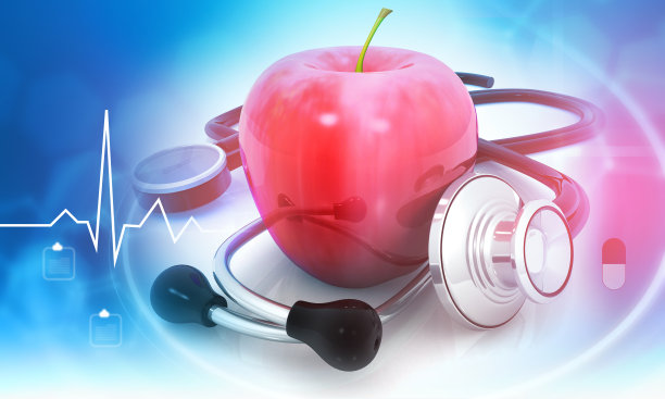 有医学背景的苹果和听诊器图片下载