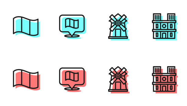 集行风车旗和法国圣母院图片下载