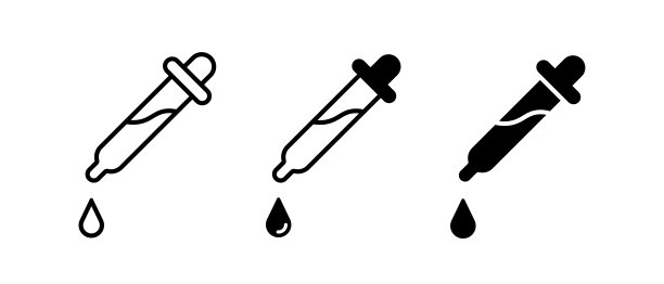 滴管矢量图标集。线性移液管符号。药瓶，滴管，药水，药标图片下载