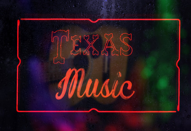 潮湿窗户上的霓虹灯德州音乐标志图片下载