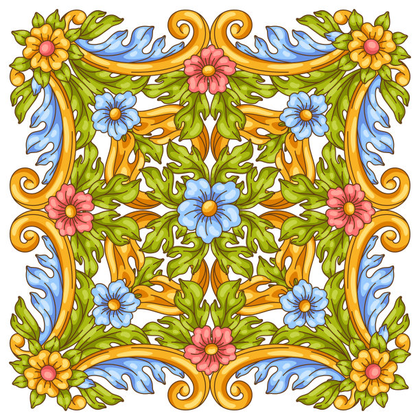 巴洛克风格的装饰性花卉瓷砖图片下载