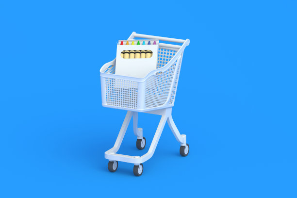 市场推车里的蜡笔。三维渲染图片下载