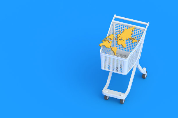 全球地图在市场推车。副本的空间。三维渲染图片下载